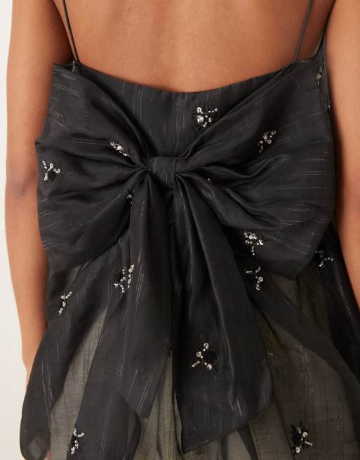 Sister Jane Lola semi sheer bow back detail babydoll cami top in black - part of a set, 2 of 4