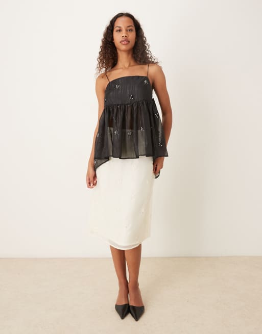 Sister Jane Lola semi sheer bow back detail babydoll cami top in black - part of a set, 3 of 4