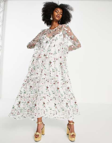 White long hotsell dress with flowers