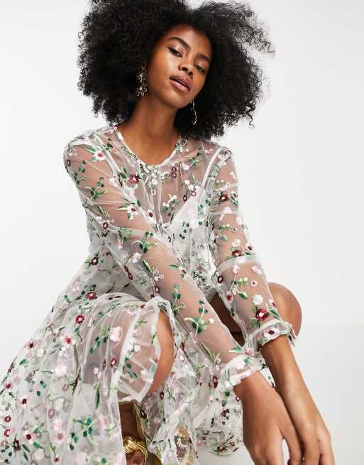 Flower embroidered outlet dress