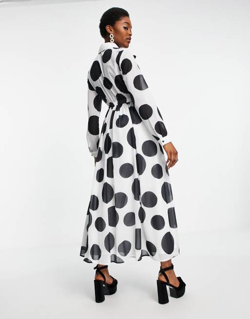 Polka dot maxi hot sale dress with sleeves