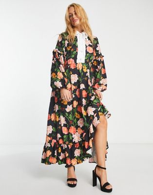 Sister Jane long sleeve maxi shirt dress in autumn floral