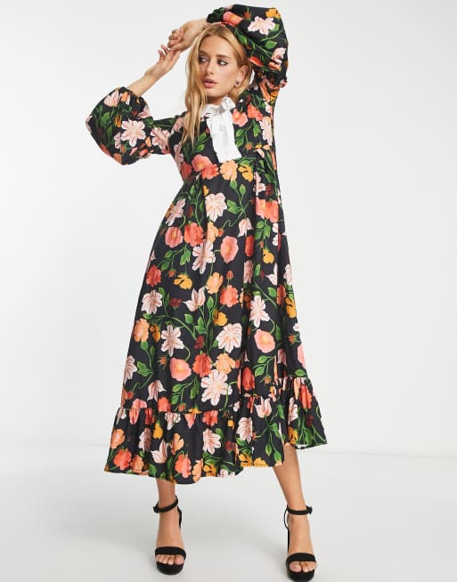 chinese dress ladies PRETTYGARDEN Women Fall Long Sleeve Smocked Maxi Dress Casual Square N