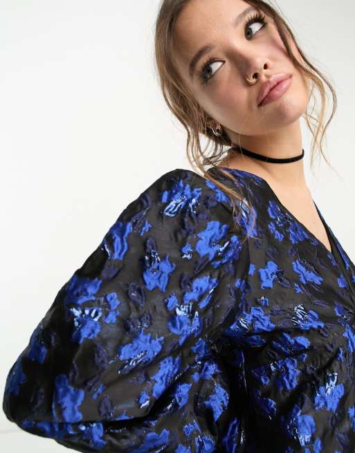 Sister Jane long sleeve plunge mini dress in cobalt floral | ASOS