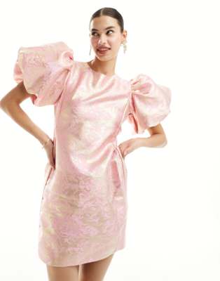 Sister Jane Louise jacquard mini dress in pink and light gold