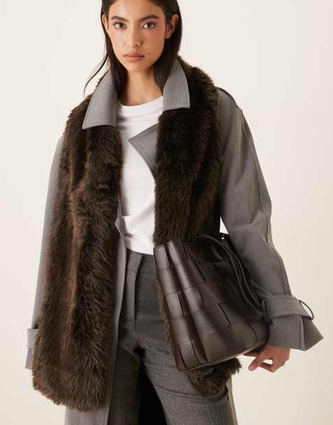 Sister Jane Malone faux fur shawl in brown - view 1