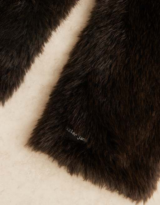 Sister Jane Malone faux fur shawl in chocolate brown, 3 of 3