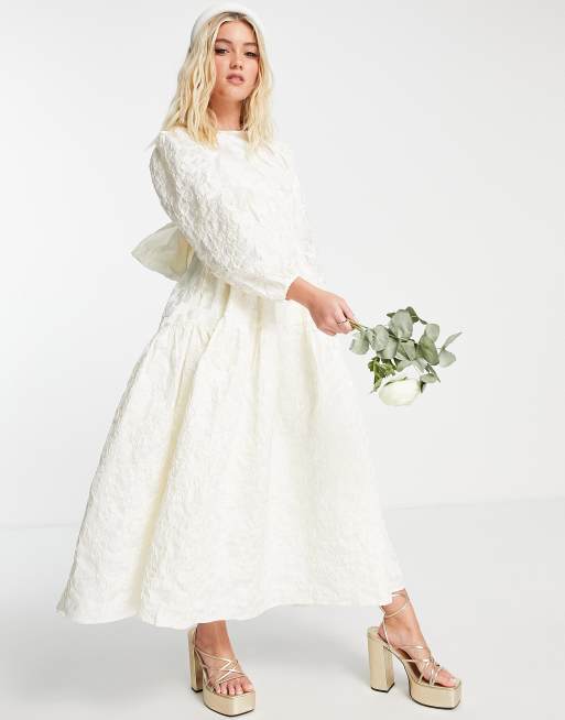 Sister Jane – Maxi-Brautkleid mit Blumen-Jacquardmuster und Schleife auf dem Rücken