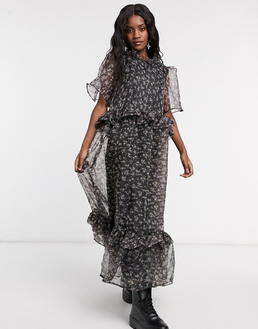 Sister Jane maxi dress with ruffle detail in floral organza