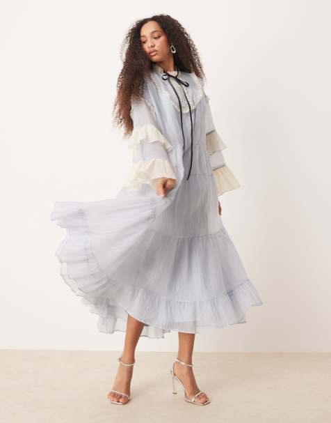 Sister Jane - Maxi jurk van tule met contrast en stroken in pastelblauw - view 1