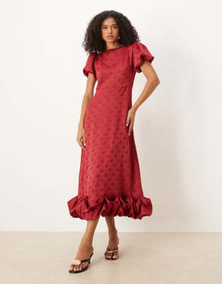 Sister Jane - Maxikleid in Orchideenrot mit Puffärmeln und Ballonsaum-Rosa