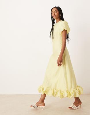 Sister Jane - Maxikleid in Zitronengelb mit Puffärmeln und Ballonsaum