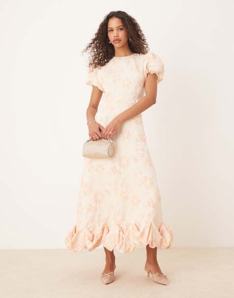 Sister Jane – Maxikleid mit Puffärmeln, Ballonsaum und pfirsichfarbenem Blumenmuster - view 1