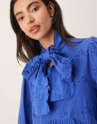 Sister Jane Meadow bow detail mini dress in blue eyelet