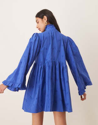 Sister Jane Meadow bow detail mini dress in blue eyelet