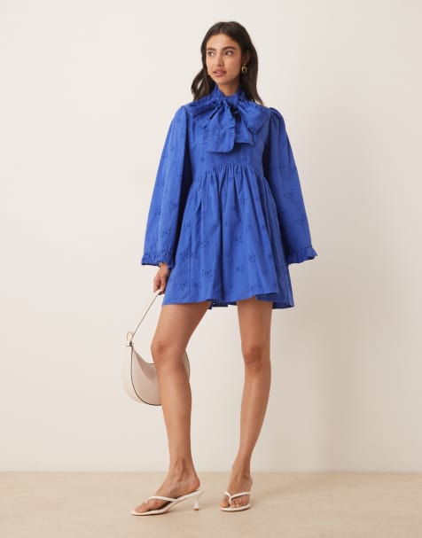 Sister Jane Meadow bow mini dress in broderie anglaise blue - view 1