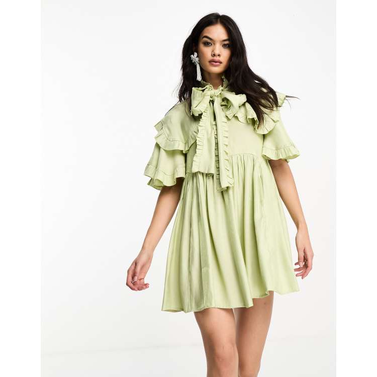 Sister Jane metallic ruffle mini dress in green | ASOS