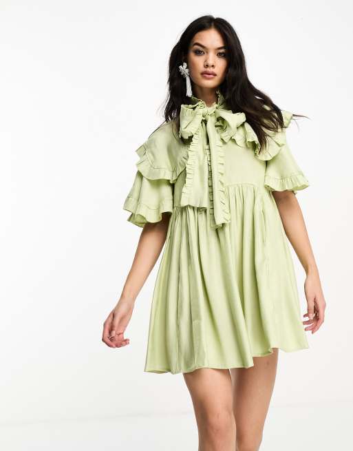 Sister Jane metallic ruffle mini dress in green | ASOS