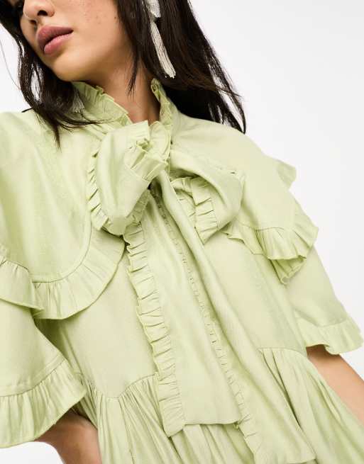 Sister Jane metallic ruffle mini dress in green, 3 of 4