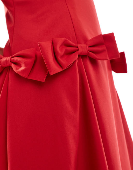 Sister Jane - Midaxi cami jurk met strikken in rood, 2 van 4
