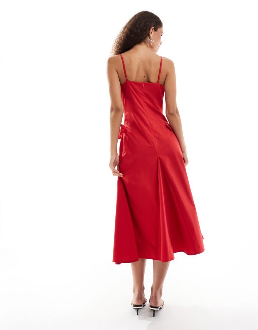 Sister Jane - Midaxi cami jurk met strikken in rood, 3 van 4