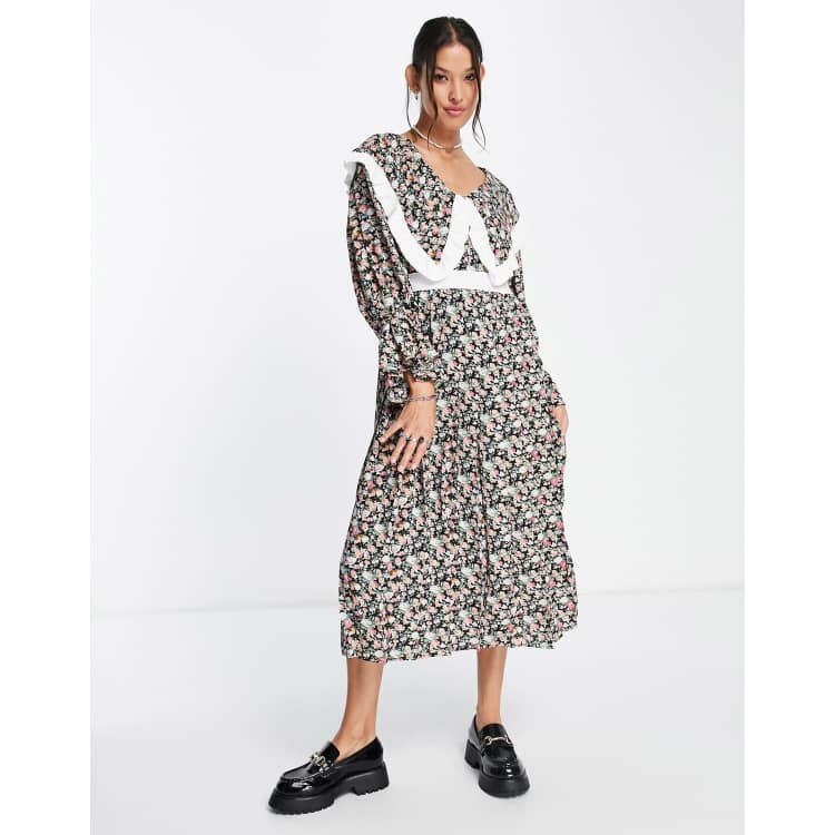 Sister Jane midi dress with oversized bib in dark floral