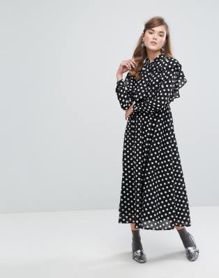 asos black polka dot dress