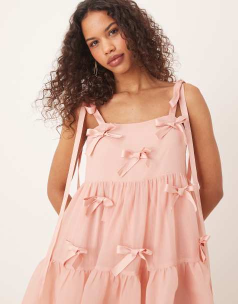 Sister Jane - Midi jurk versierd met strikken in babyroze - view 1