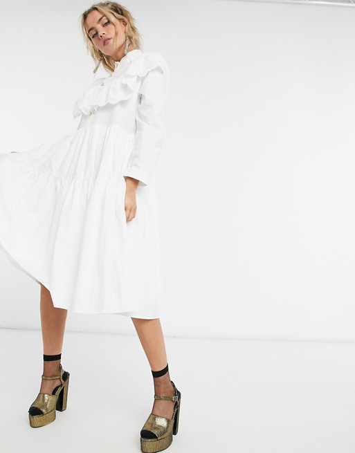 Sister Jane midi shirt dress with tiered skirt and broderie collar in cotton