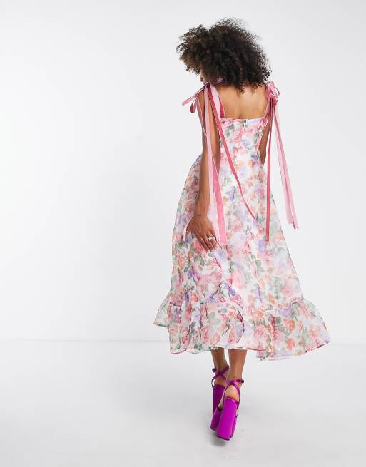 Sister Jane – Midikleid aus Netzstoff mit Blumenmuster und Schleifen-Trägern, 3 von 4
