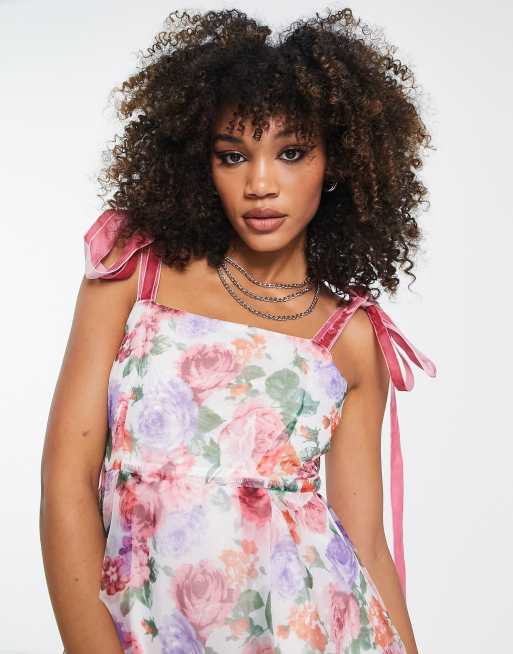 Sister Jane – Midikleid aus Netzstoff mit Blumenmuster und Schleifen-Trägern, 4 von 4