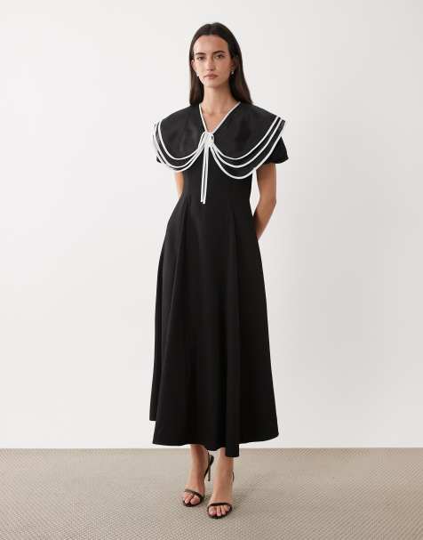 Sister Jane – Midikleid in Schwarz mit Oversize-Kragen und Puffärmeln - view 1