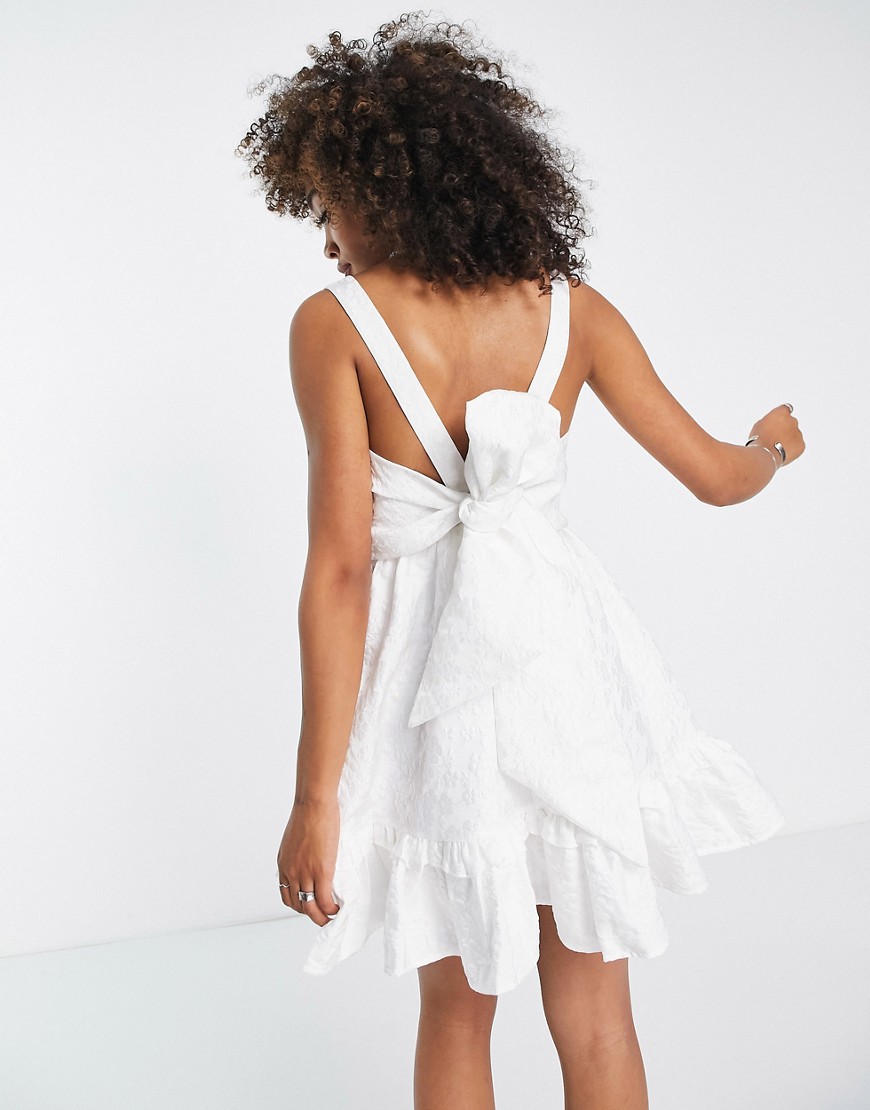 Sister Jane mini cami dress with bow back in white jacquard