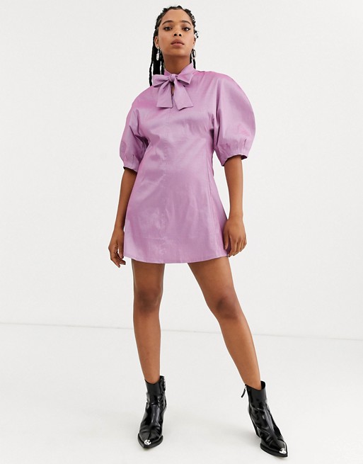 Sister Jane mini dress with bow collar and volume sleeves in taffeta