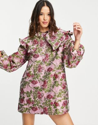Sister Jane mini dress with oversized bib in pink floral