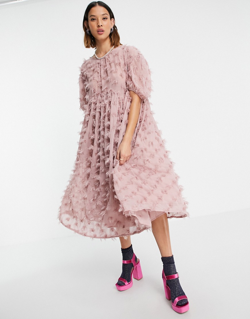 Sister Jane mini fluffy textured smock dress in pink
