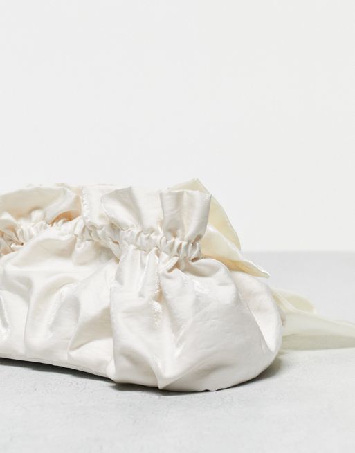 White Satin Diamante Bow Trim Mini Grab Bag