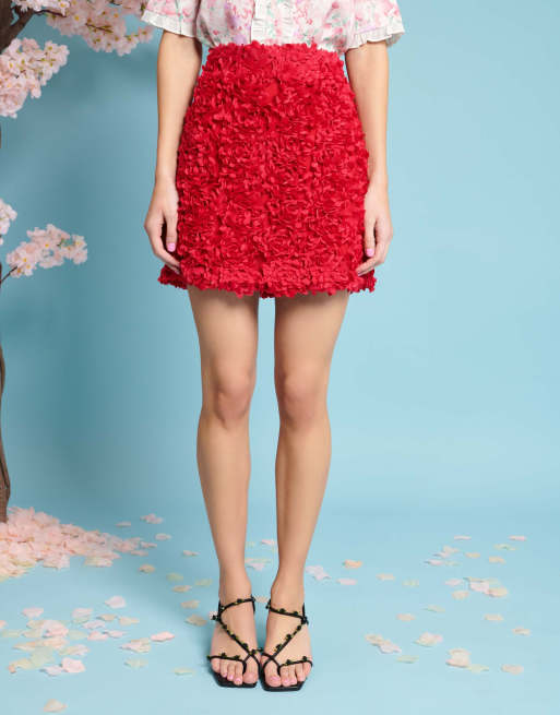 Jupe Crayon Droite Femme Fink - Rouge à Fleurs, En Soie, Taille 10, Longueur Genou