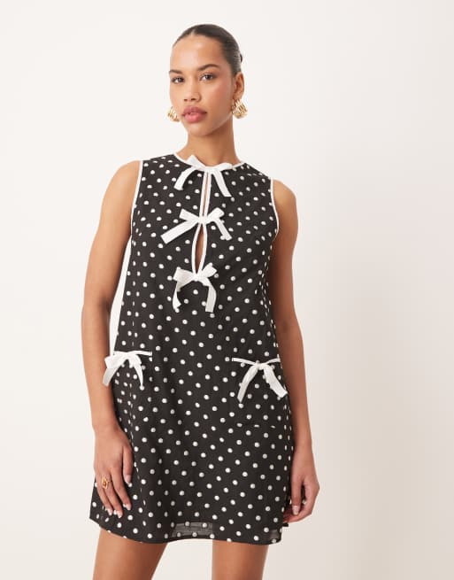 Sister Jane Mini jurk met contrasterende strikken en stippen in