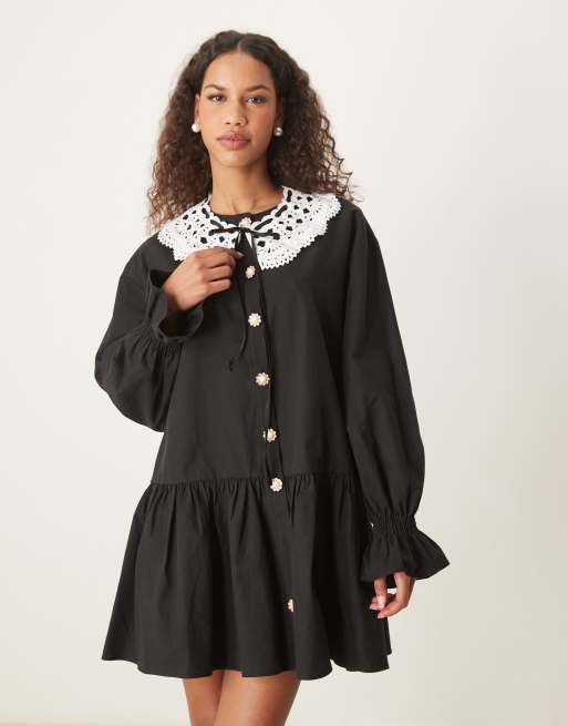 Sister Jane - Mini-jurk met oversized kraagje in zwart, 4 van 4