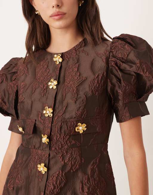 Sister Jane - Mini-jurk van jacquard in chocoladebruin, 2 van 4