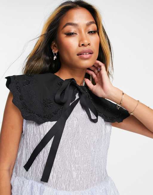 Sister Jane mini organza smock dress with black velvet collar in