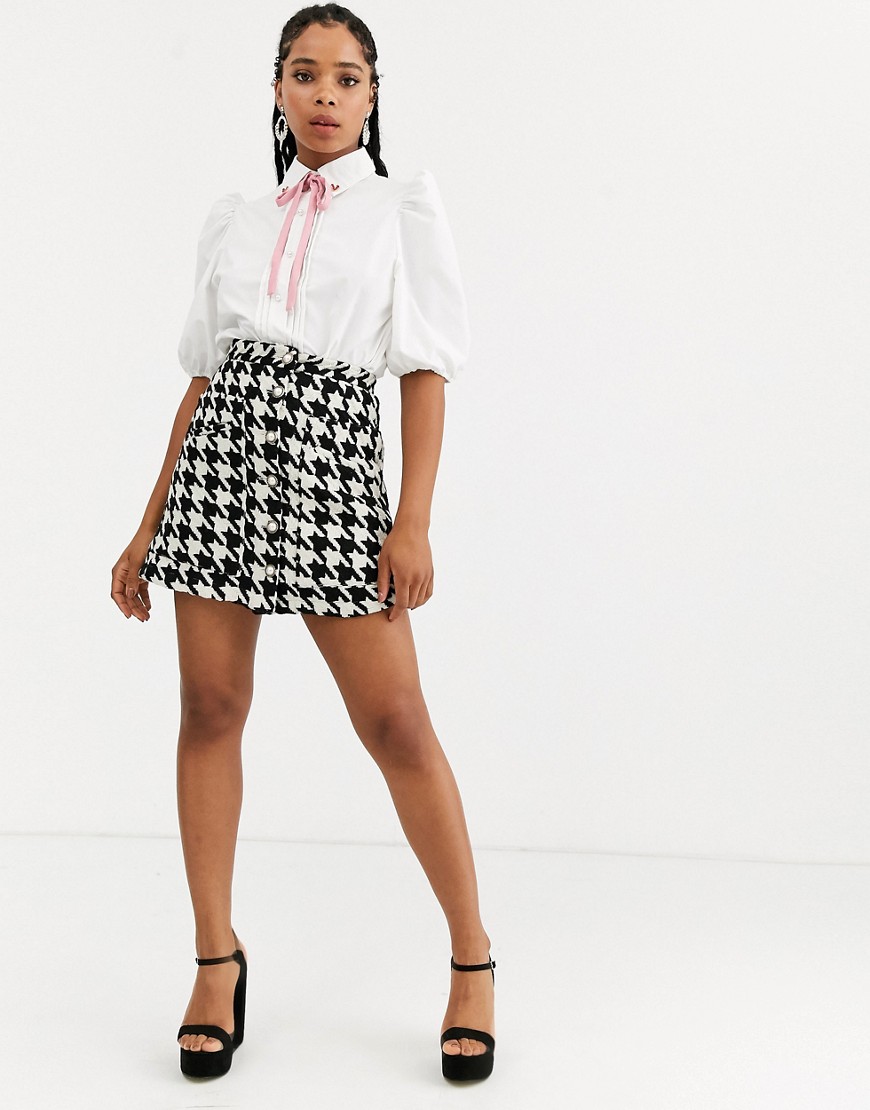 Sister Jane Mini Skirt With Faux Pearl Buttons In Houndstooth-black ...