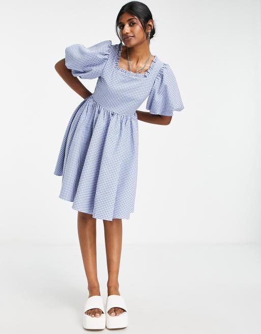 Sister Jane - Mini-smockkjole med bindebånd bagpå i blå gingham