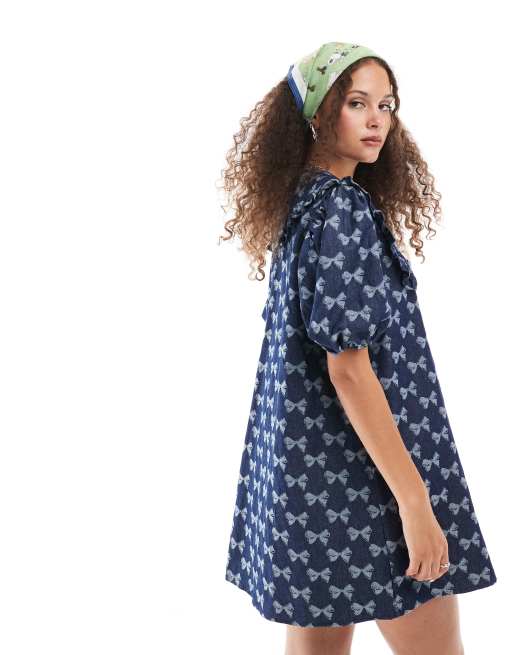 Sister Jane - Minikjole med sløjfebroderier i denim - Del af sæt, 4 af 4