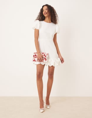 Sister Jane - Minikleid aus Jacquard in Elfenbein mit Ballonsaum-Weiß