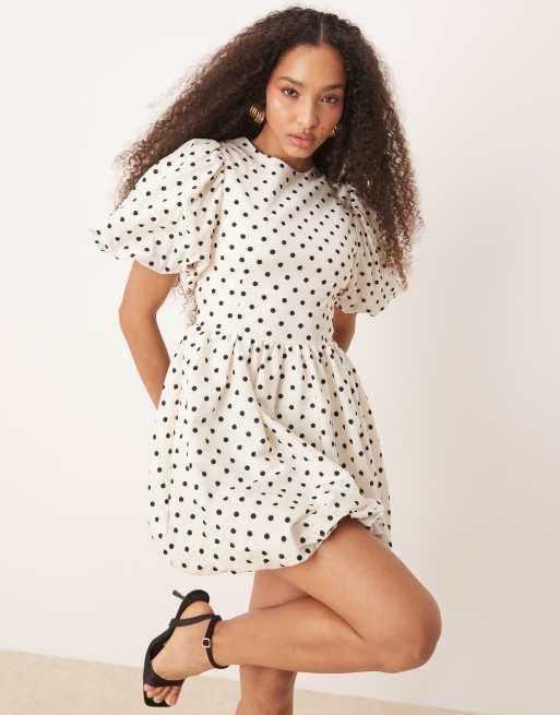 Sister Jane – Minikleid in gepunktetem Elfenbeinweiß mit Puffärmeln, 2 von 4