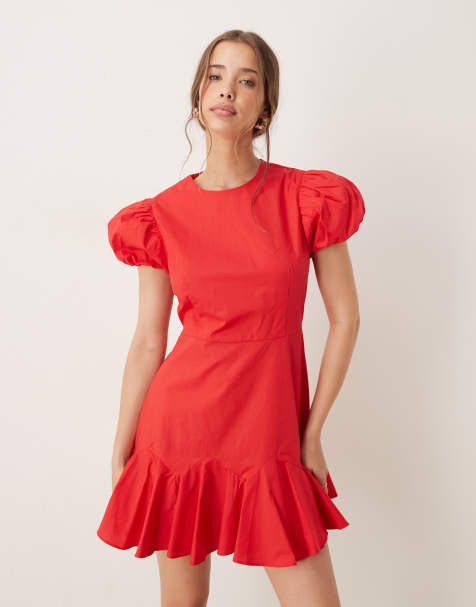 Sister Jane – Minikleid in Rot mit Puffärmeln und Rüschensaum - view 1