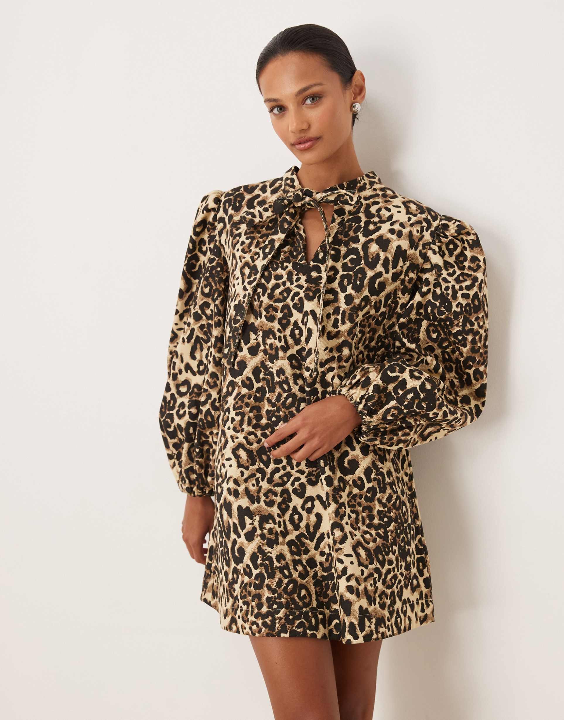 sister jane mirage leopard mini dress in tan