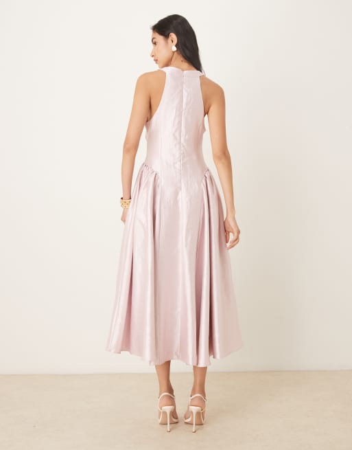Sister Jane - Muse - Robe sans manches longueur mollet en taffetas avec grosse fleur et plis sur les hanches - Rose blush, 3 de 4